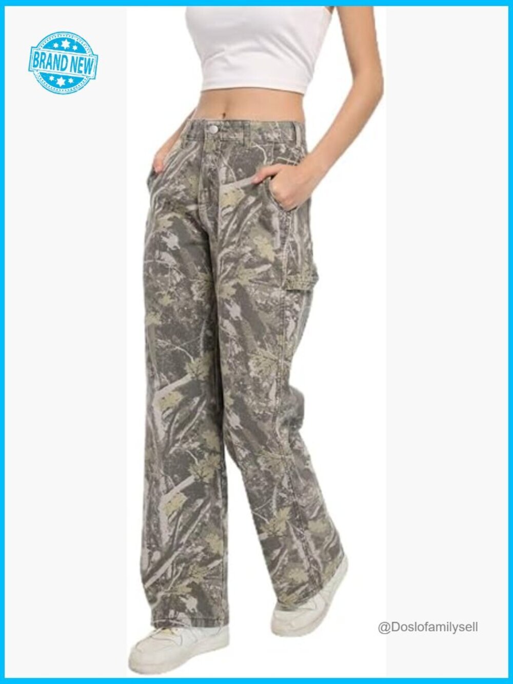 Women Camouflage Cargo Pants Straight Wide Leg Trousers with Pockets Y2K